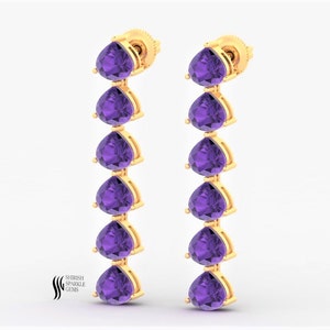 Natürliche Amethyst-Gold-Ohrringe 14k Gold Lila Amethyst-Goldohrring hängen echte Amethystohrring Natürliche Amethyst-Ohrringe