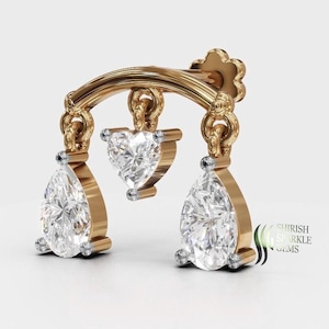 Heart lab diamond labret post / hear lab diamond ear piercing cartilage conch post / diamond helix daith nose pin internally threaded post