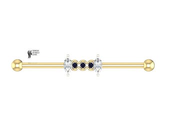 Massiv Gold Industrie Barbell | 14K Blue Sapphire Lab Diamant Helix Knorpel Piercing