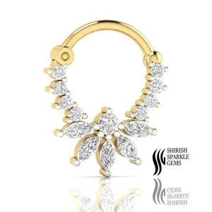 Eco Friendly Diamond Septum, Conch Hoop – Diamond Helix Conch & Daith Cartilage Ear Hoop Clicker – Solid Gold Tragus Septum Nose Ring