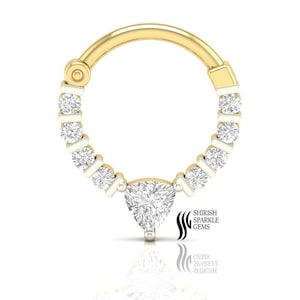 Lab diamond septum | diamond helix hoop | diamond conch cartilage | diamond daith hoop | diamond solid gold tragus diamond dangle nose ring