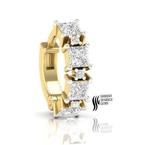Lab Diamond nose ring hoop / princess cut diamond nose ring Hinged diamond cartridge daith piercing Gold ear Piercing nostril nose clicker
