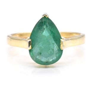 3.25CTW Natural Teardrop Emerald White gold ring for her Genuine emerald solid gold ring for women girl engagement wedding anniversary gift
