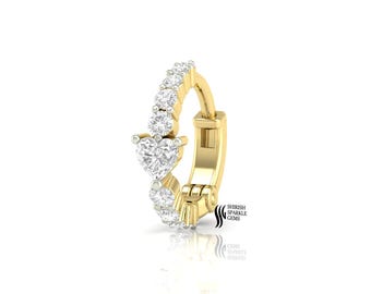 Heart Lab diamanten neusring, 14k massief gouden oorpiercing helix kraakbeenring klikker