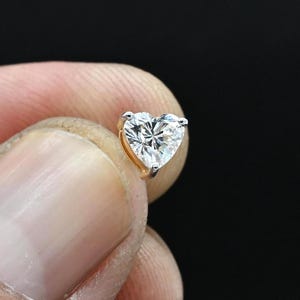 Lab grown diamond Heart shape labret post / hear lab diamond ear piercing cartilage conch post / diamond helix daith nose pin ear flat back