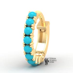 Argola de nariz turquesa 18g em ouro, argola de orelha cartilagem clicker daith huggie em 16g, piercing de orelha unissex com pedra preciosa tragus argola clicker para ele