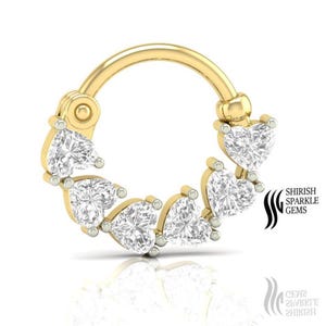 14K Lab grown Diamond nose ring Heart Shape Clicker Hinged diamond cartridge daith piercing Gold ear Piercing nostril nose clicker