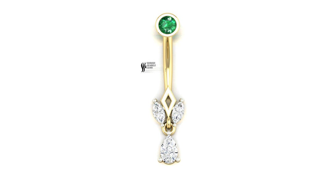 Rabbit Ear Belly Button Ring, 14K Solid Gold Navel Piercing Curved ...