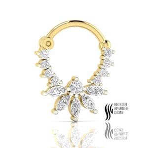 Lab diamond septum | diamond helix hoop | diamond conch cartilage | diamond daith hoop | diamond solid gold tragus diamond dangle nose ring