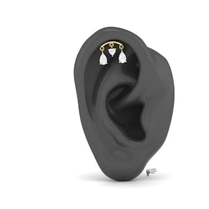 Heart Lab Diamond Dangle Labret Post | Lab Diamond Helix Cartilage Conch Piercing | Internally Threaded Diamond Ear Bar 18k Gold Nose Pin