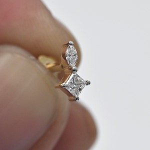 Lab Diamond labret / Lab Diamond Nose Pin conch daith cartilage post / Gold ear Piercing  Gold Nose post Diamond Nose Piercing Gift For Her
