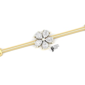 solid gold industrial straight barbell / lab diamond industrial post / diamond straight barbell /  solid gold ear straight barbell for gift