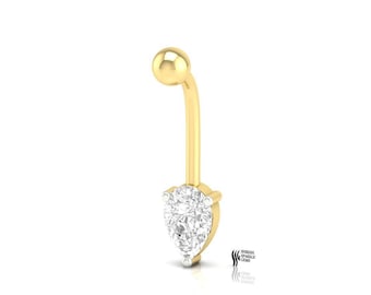 14k Solid Gold Pear Cut Diamond, Belly Button Ring, Navel Piercing Curved Barbell, Shirish sparkle