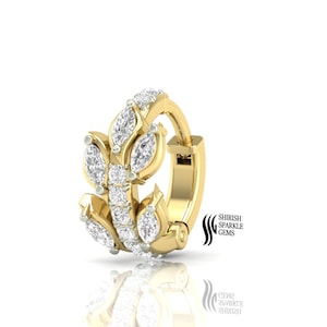 14K Lab grown Diamond nose ring ear huggie Clicker Hinged diamond cartridge daith piercing Gold  Piercing nostril nose clicker ear huggie