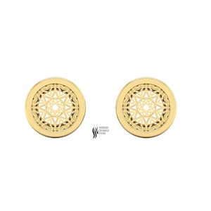 Túneles calados con filigrana floral y diseño de rayos de sol en oro macizo de 14k, dilatadores y expansores con calados geométricos de mandala.