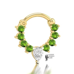 Argola de septo de pedra preciosa clicker / argola de hélice de granada / argola de cartilagem de orelha de peridoto clicker / argola de cartilagem de concha de ametista clicker / argola de hélice de diamante de laboratório