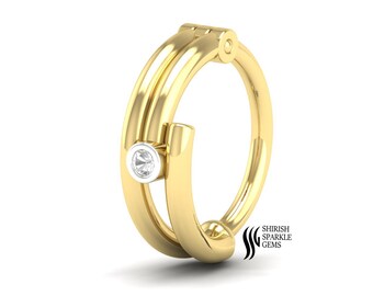 14K Solid Gold Diamond Double Hoop Nose Ring| Minimalist Daith, Helix Piercing