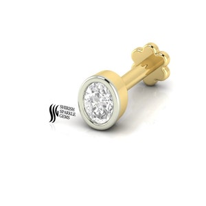 Oval Lab diamond labret / bezel diamond ear piercing helix cartilage post daith post / diamond gold ear helix ear lobe nose piercing post