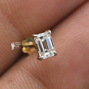 Lab diamond labret nose pin ear post / lab diamond helix conch daith post internally threaded nose pin / diamond gold nose pin nose piercing