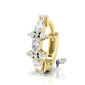 Lab grown Diamond nose ring Clicker Hinged huggie diamond cartridge conch daith piercing Gold ear Piercing nostril nose clicker ear huggie
