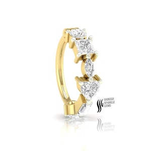 solid gold diamond cartilage / lab diamond helix / diamond conch daith cartilage helix hoop / diamond gold ear huggie clicker hoop