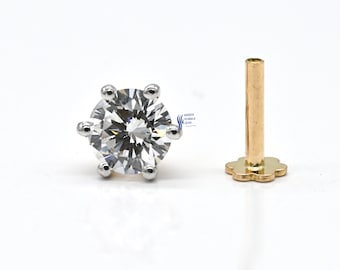 14k massivt guld diamant platt baksida broskspiral - tragus piercing smycken som present