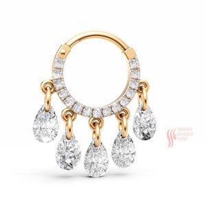 dangle diamond helix hoop | hanging diamond ear hoop | diamond cartilage conch daith hoop clicker | diamond ear hoop | diamond septum hoop