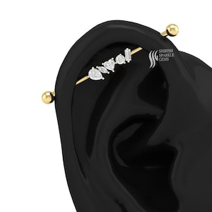 diamond industrial straight barbell post / Lab diamond industrial piercing / diamond straight barbell /  industrial Piercing / gold barbell