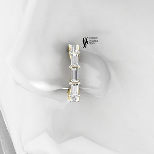 Lab Diamond nose hoop / baguette lab diamond ear clicker / lab diamond solid gold ear piercing huggie / diamond cartilage conch daith hoop