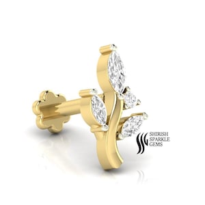 Lab diamond labret conch rook post cartilage/ Marquise lab diamond ear piercing / lab diamond solid gold ear piercing post helix daith labre