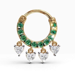 septo de diamante de laboratório esmeralda / aro de cartilagem de concha de hélice de diamante esmeralda / aro de tragus de diamante de laboratório daith clicker / aro de piercing de orelha de diamante