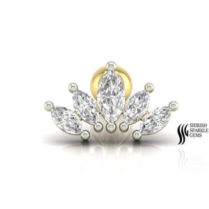 Labret con diamante de laboratorio, poste de caracola, poste de cartílago, perforación de oreja con diamante de laboratorio marquesa, perforación de oreja con diamante de laboratorio de oro macizo, poste de hélice, labre daith