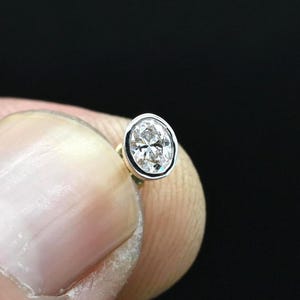 Oval shape Lab diamond labret / bezel diamond ear piercing helix cartilage post daith post / diamond gold ear helix ear lobe flat back pin