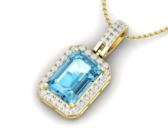 Octagon Blue Topaz Pendant/December Birthstone Gift/Blue Topaz Necklace Jewelry/Handmade Jewelry Pendant/ Anniversary Gift For Her.