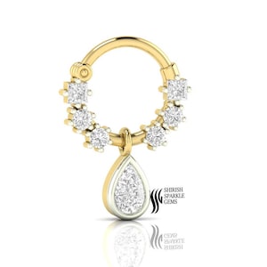 Lab diamond septum | diamond helix hoop | diamond conch cartilage | diamond daith hoop | diamond solid gold tragus diamond dangle nose ring