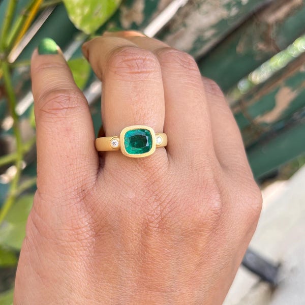 Anillo de esmeralda natural Halle Berry / Anillo de esmeralda colombiana / Anillo de esmeralda GIA / Anillo de esmeralda AAA de esmeralda verde intenso / Anillo para dedo índice