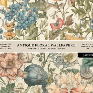 Antique Floral Wallpaper Digital Paper Pack, Seamless Pattern ...