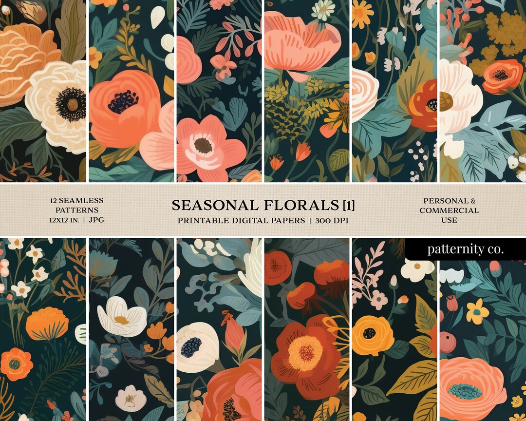 Whimsical Floral Digital Paper Pack, Seasonal, Seamless Pattern ...