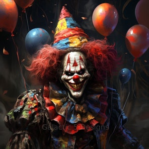 Carnival Clown Digital Art Print - AI Generated Horror Art - Printable Wall Art - Instant Download - Creepy Clown Art