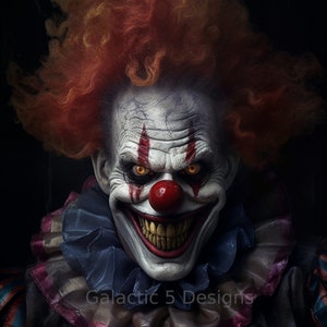 Evil Carnival Clown Digital Print - AI Generated Horror Art - Printable Wall Art - Creepy Decor - Instant Download - Scary Clown Art