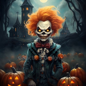Halloween Clown Digital Print - AI Generated Horror Art - Printable Wall Art - Creepy Decor - Instant Download - Scary Clown Art