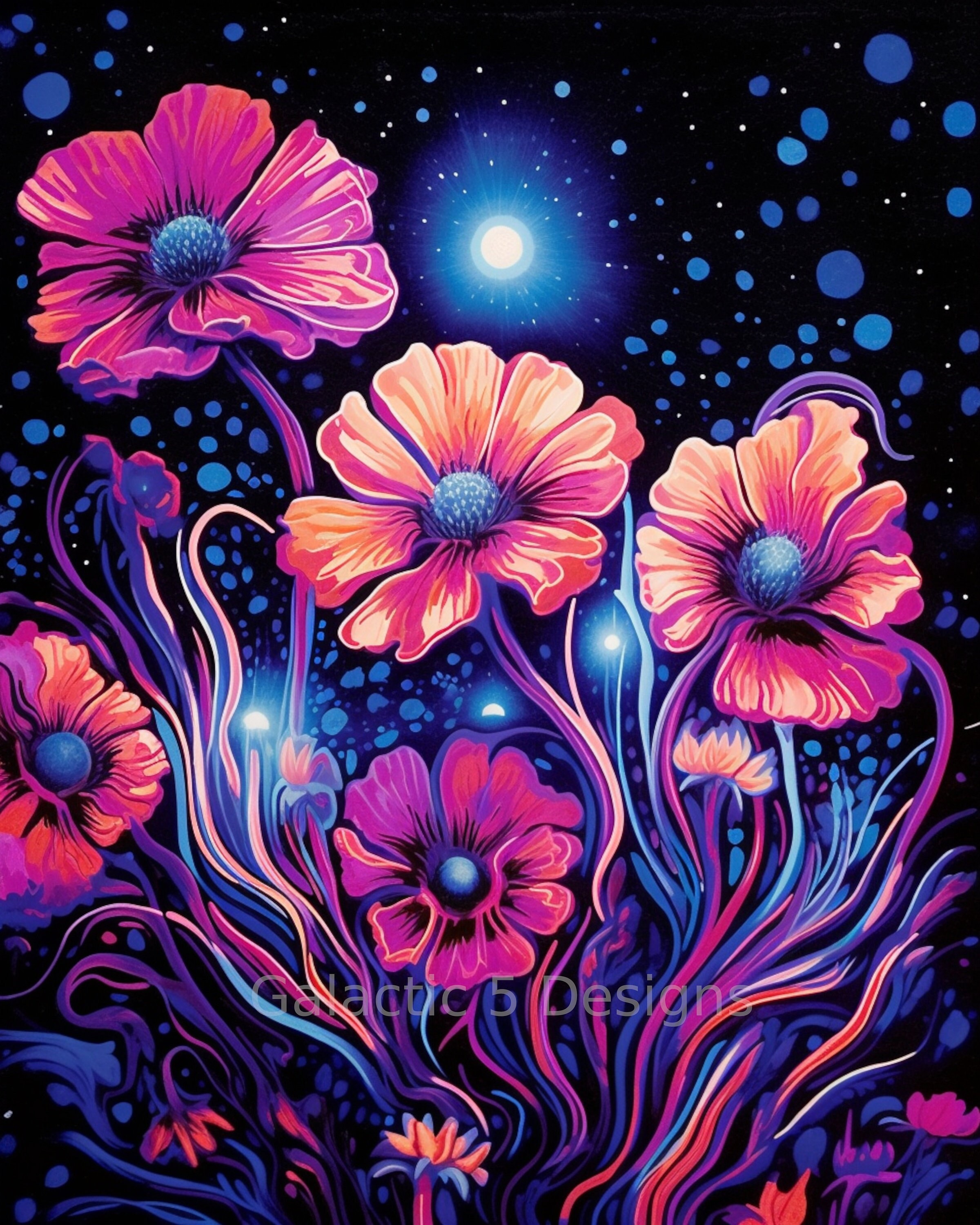 Psychedelic Flowers Digital Download Art Print - AI