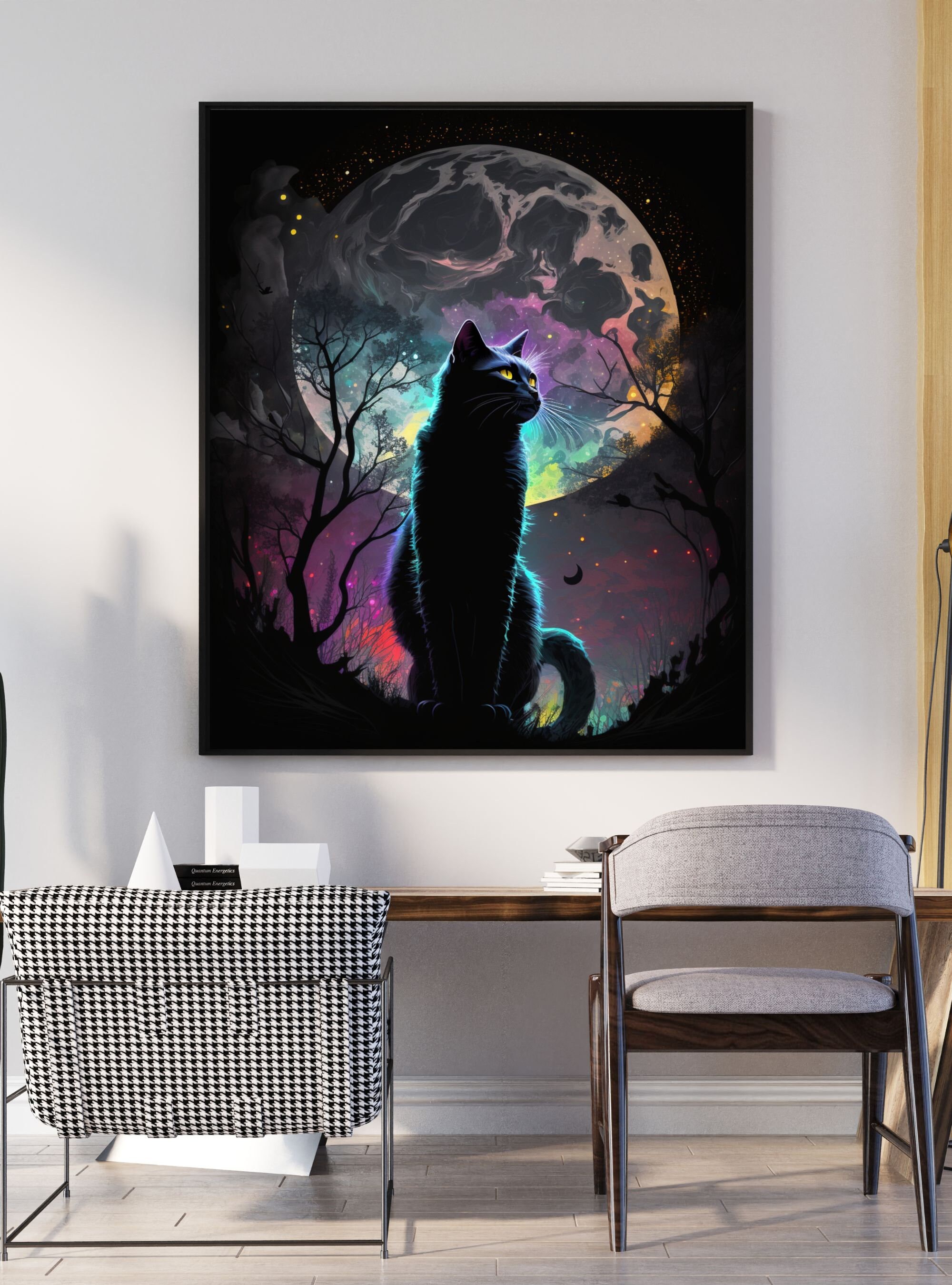 Black Cat Full Moon Digital Art Print, AI Generated, Wall Art, AI Art ...