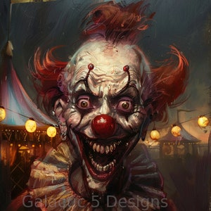 Creepy Carnival Clown Digital Print Illustration - Horror Art - Printable Wall Art - Creepy Decor - Instant Download - Scary Clown Art