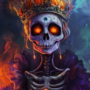 Halloween Skeleton Queen Digital Art Print, AI Generated, Wall Art, Digital Download, Art Prints, Printable, Horror Art, Creepy, Scary Art
