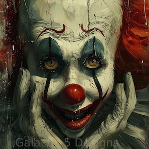 Carnival Clown Digital Print Illustration - Horror Art - Printable Wall Art - Creepy Decor - Instant Download - Scary Clown Art