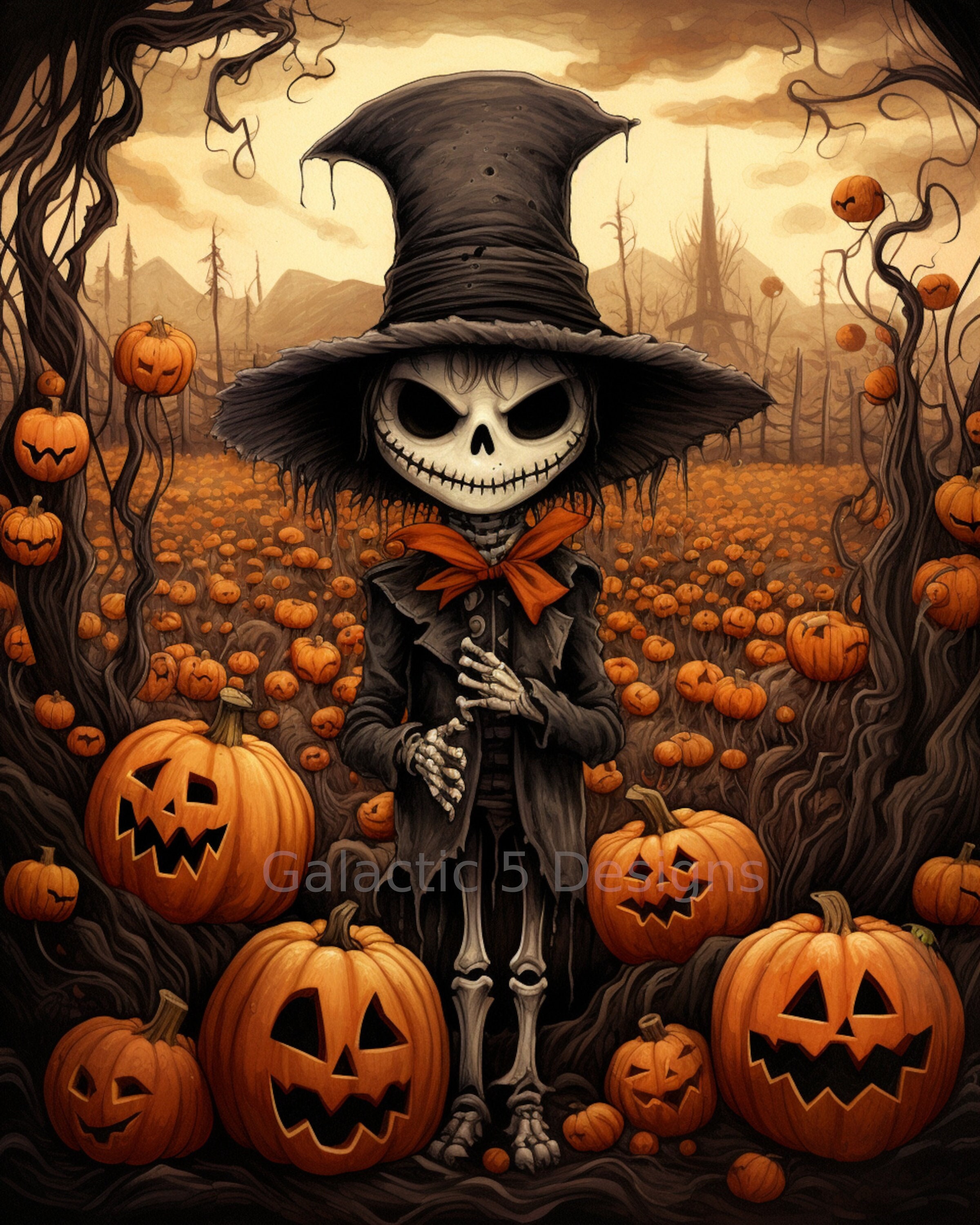 Halloween Skeleton Digital Download Art Print - AI Generated