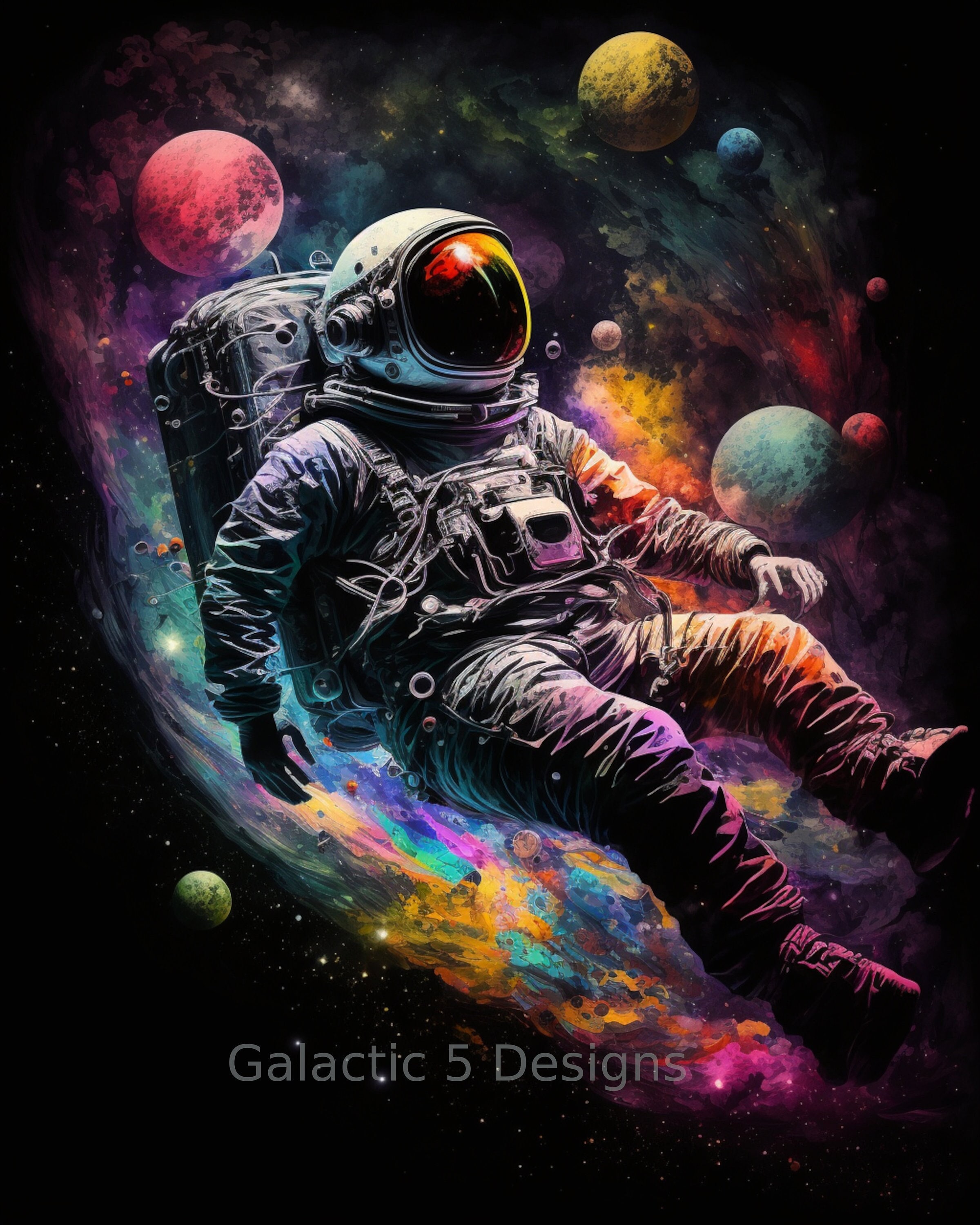 Psychedelic Astronaut Digital Art Print, AI Generated, Wall Art, AI Art ...