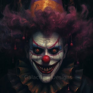 Evil Carnival Clown Digital Print - AI Generated Horror Art - Printable Wall Art - Creepy Decor - Instant Download - Scary Clown Art