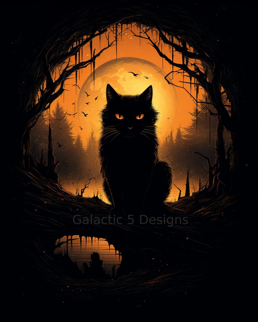 Black Cat Full Moon Digital Art Print, AI Generated, Wall Art, AI Art ...